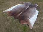 Greyish Beige and White Hereford Cowhide Rug
