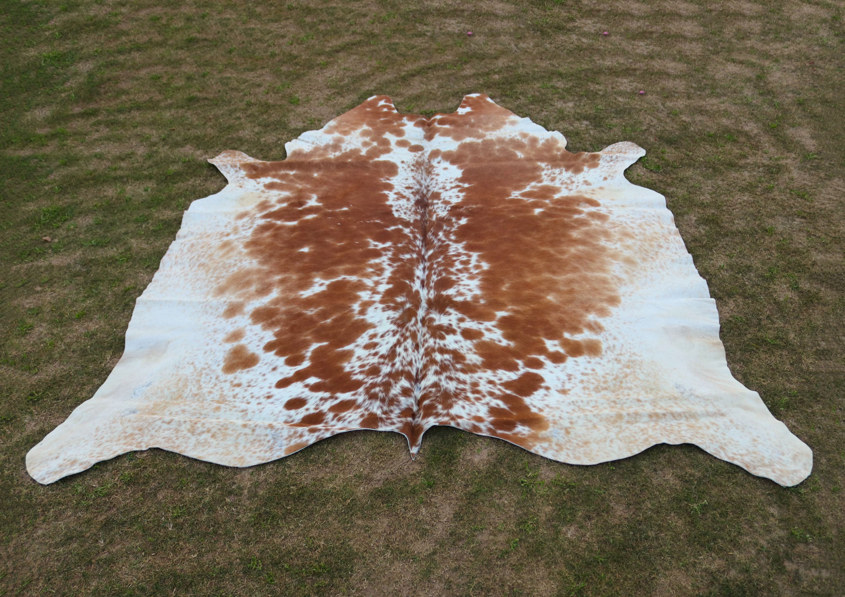 Tan Brown and White Speckled Cowhide Rug