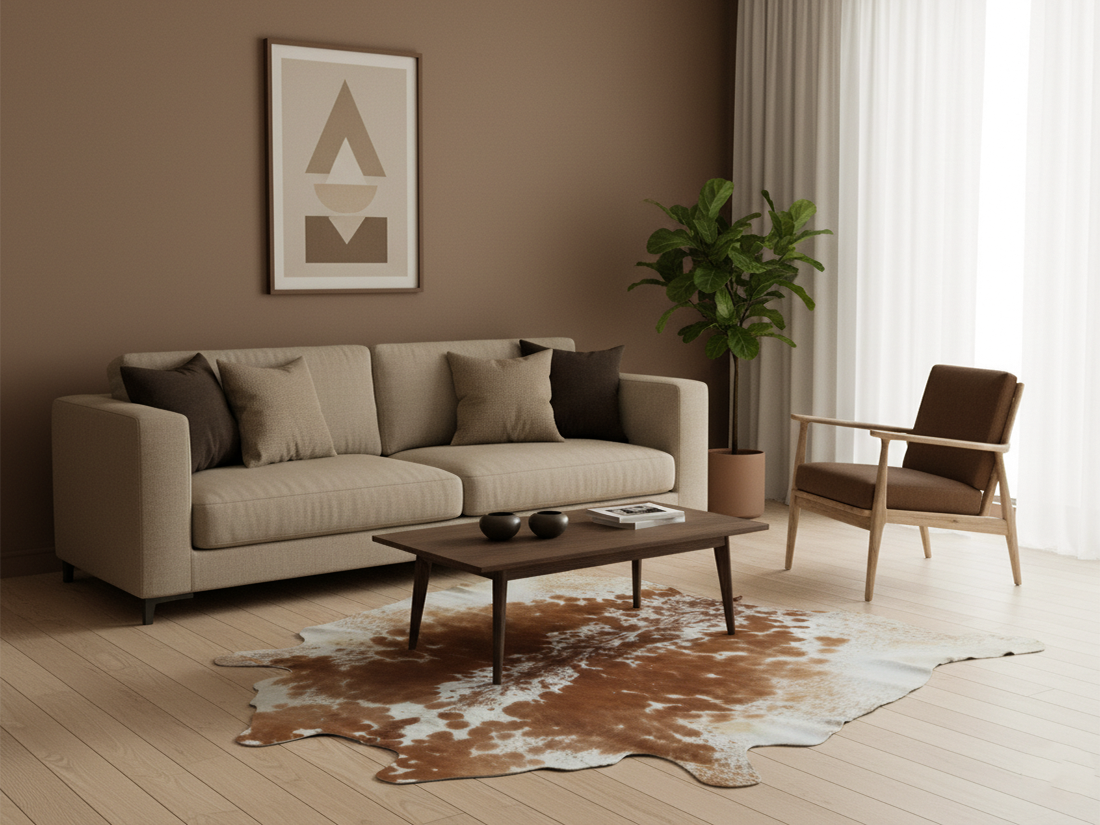 Tan Brown and White Speckled Cowhide Rug