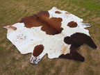 Brown and White Panda Print Cowhide Rug for Home Decor