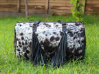 Duffel Bag with Fringe Tassels – Speckled Black and White Print