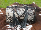 Duffel Bag with Fringe Tassels – Speckled Black and White Print