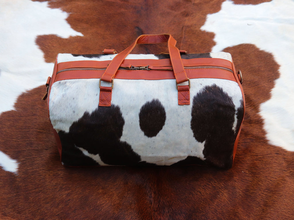 Duffel Bag with Fringe Tassels – Chocolate Brown and White