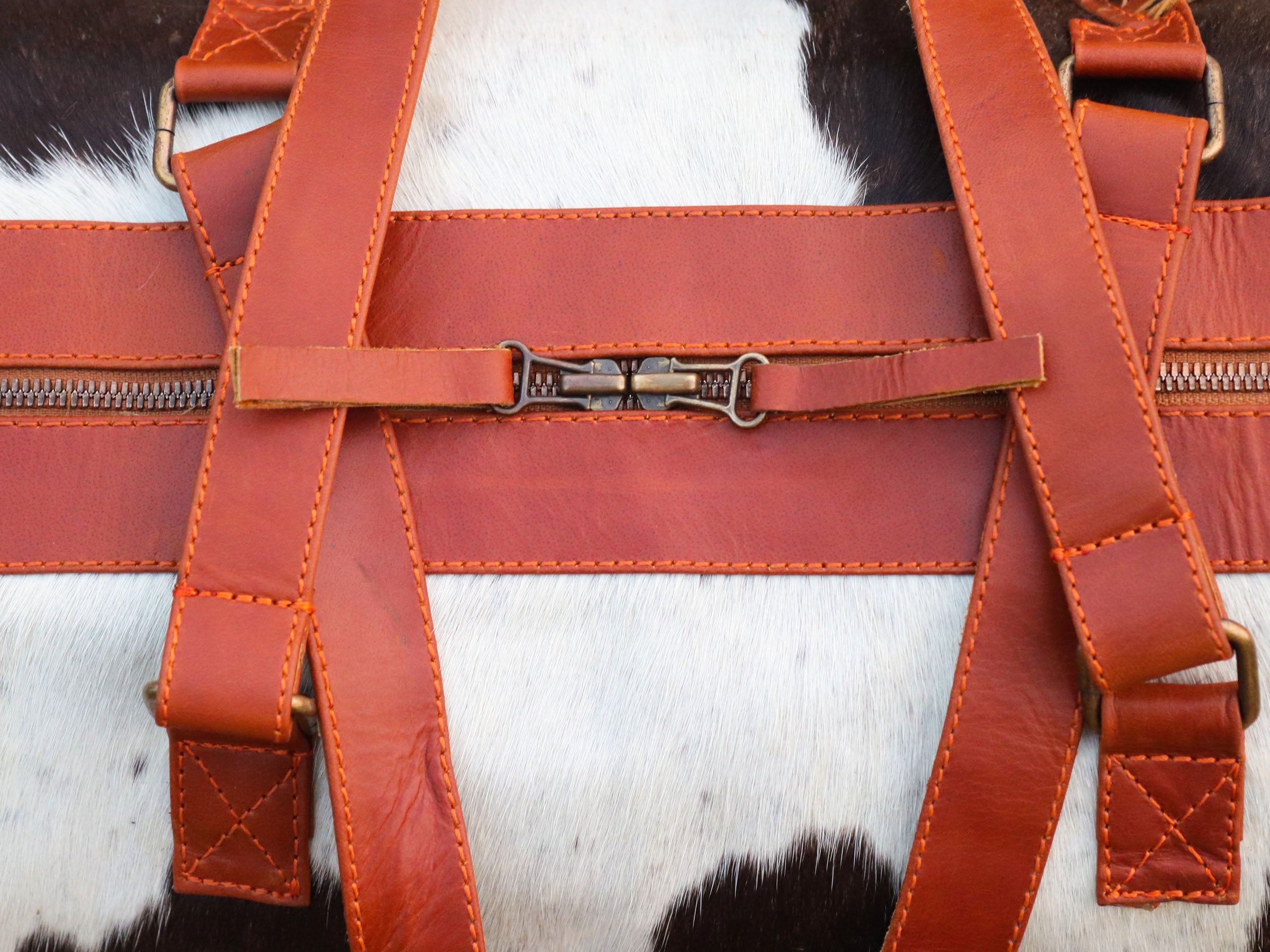 Duffel Bag with Fringe Tassels – Chocolate Brown and White