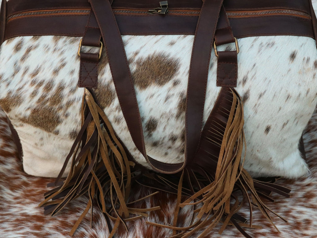 Duffel Bag with Fringe Tassels – Salt and Pepper Print