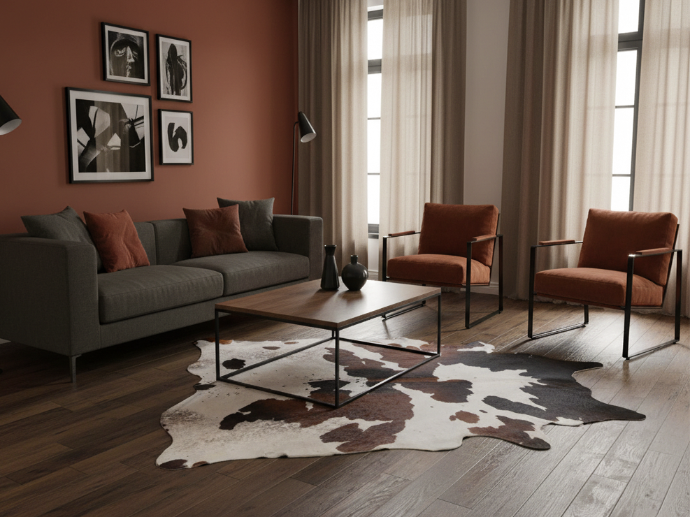 Tricolor Panda Print Cowhide Rug with Unique Design