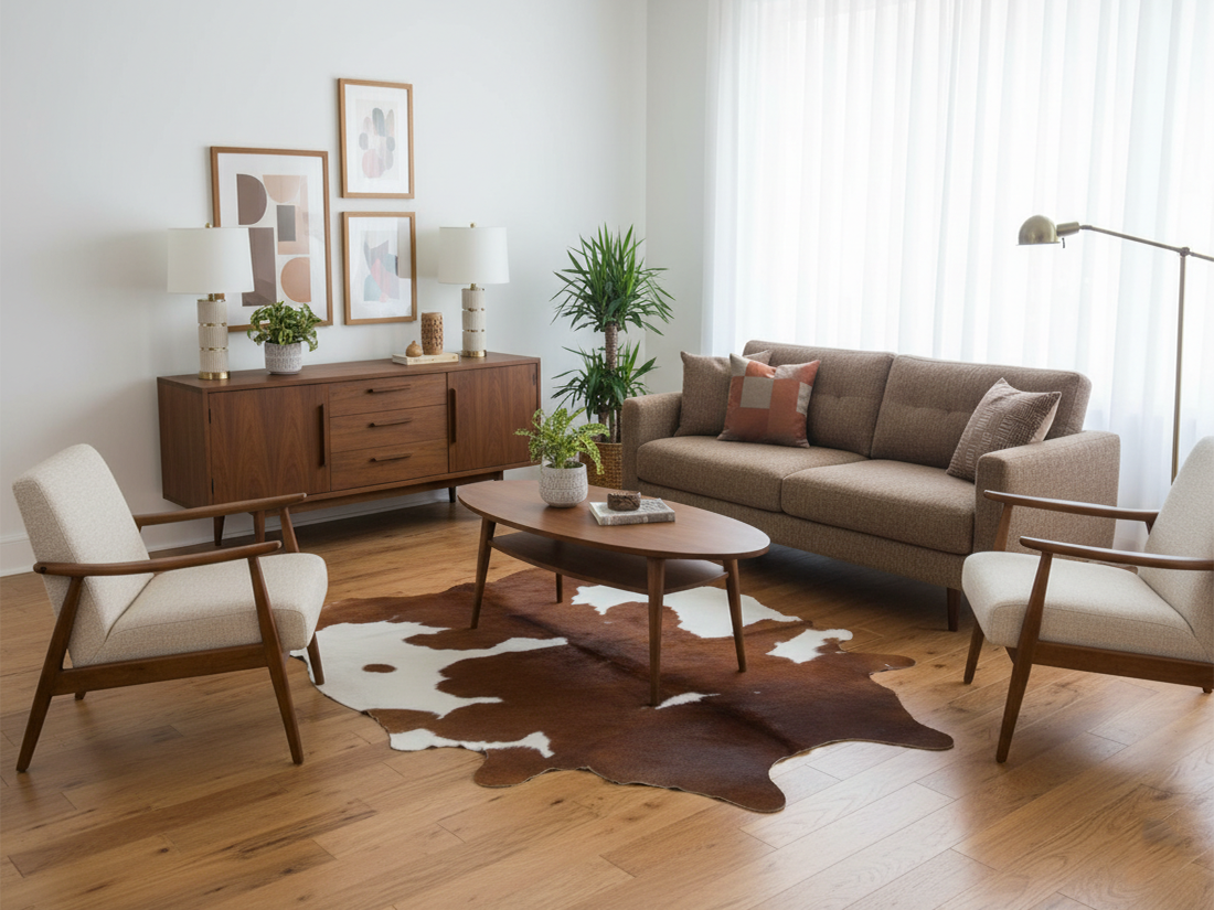 Brown and White Panda Print Hair-On Cowhide Rug