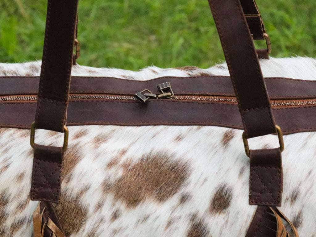 Duffel Bag with Fringe Tassels – Salt and Pepper Print