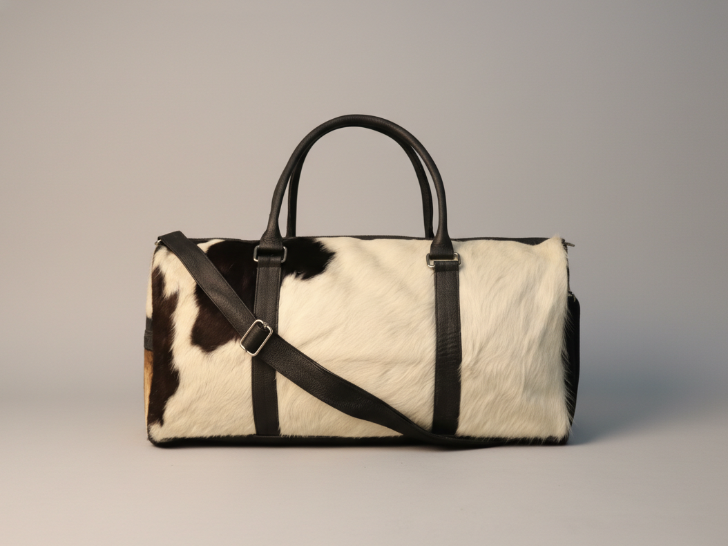 Exclusive Black and White Cowhide Duffel Bag