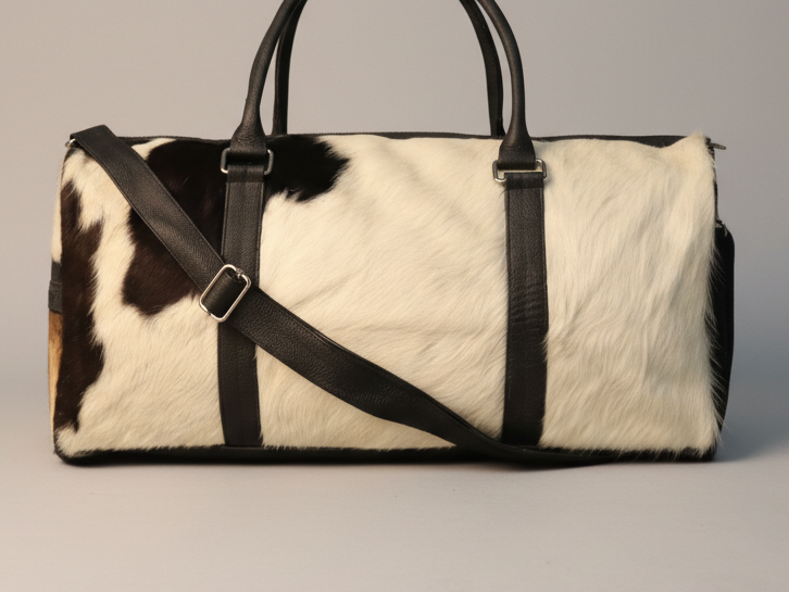 Exclusive Black and White Cowhide Duffel Bag