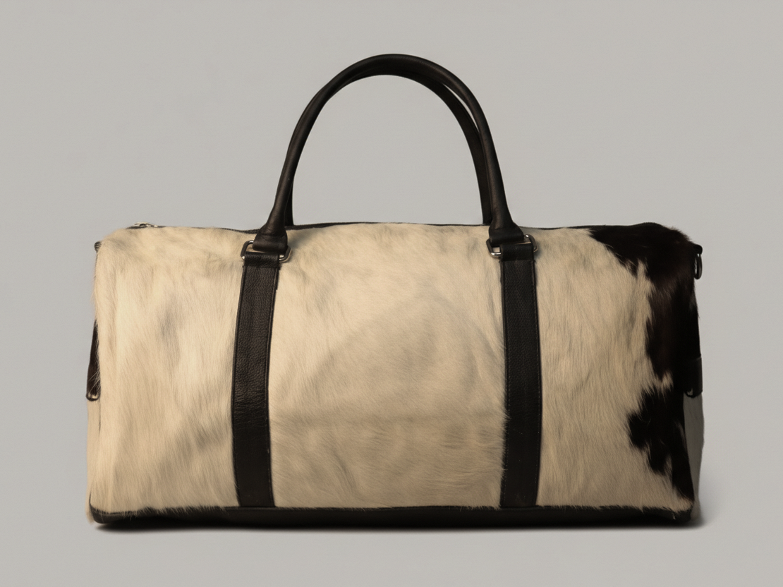 Exclusive Black and White Cowhide Duffel Bag
