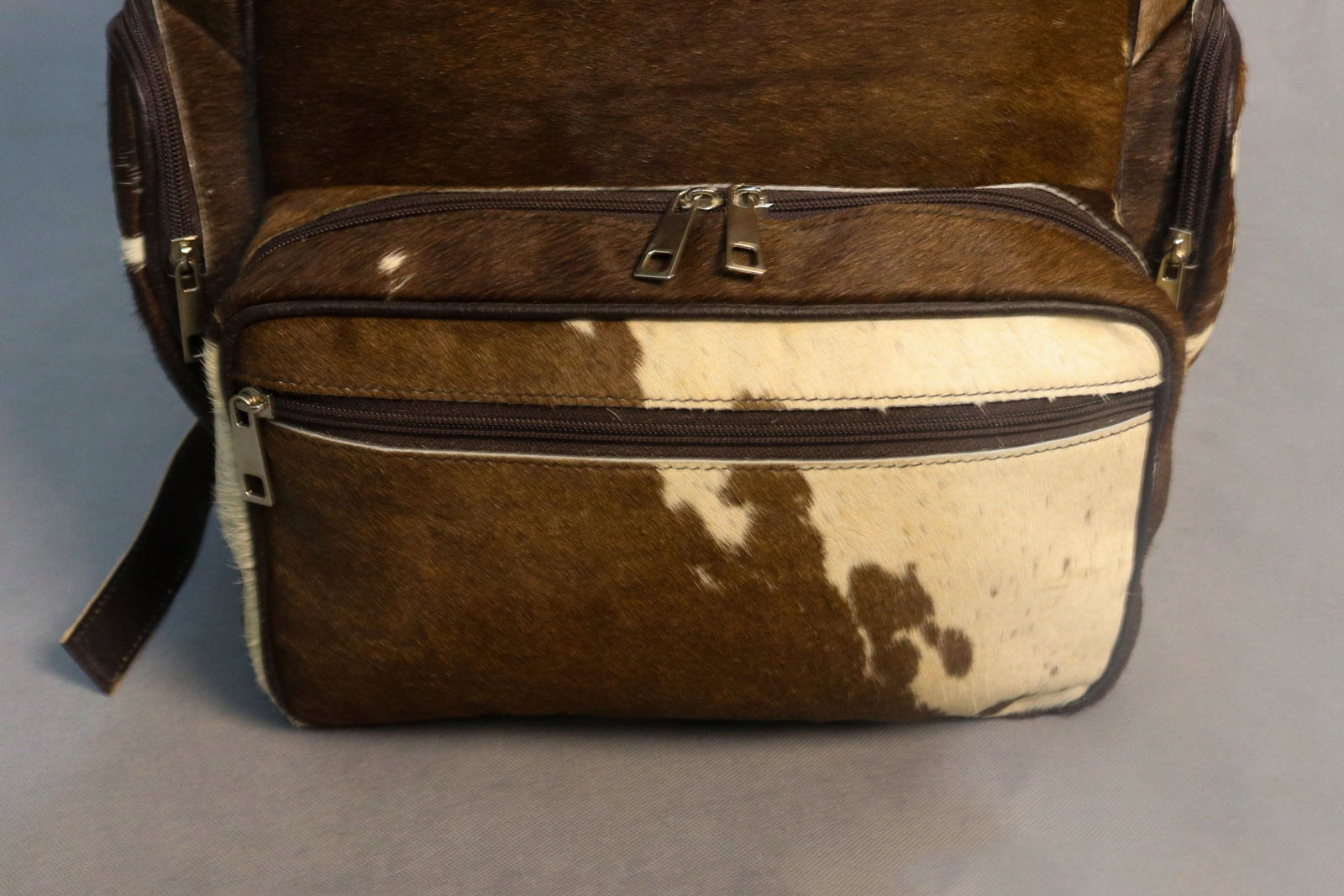 Cowhide Backpack Bag - Chocolate Brown and White
