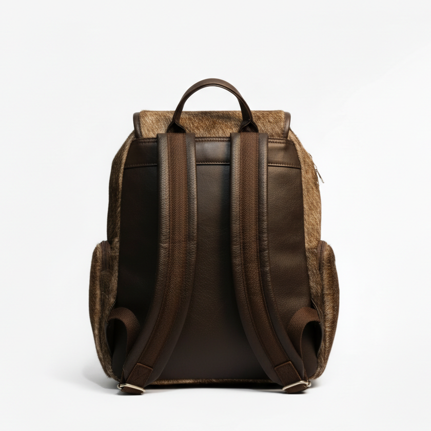 Cowhide Backpack Bag - Chocolate Brown and White