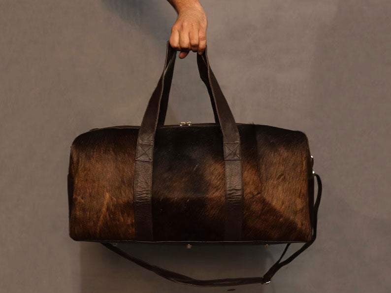 Chocolate Brown Duffel Bag - Made from Brindle Cow Skin