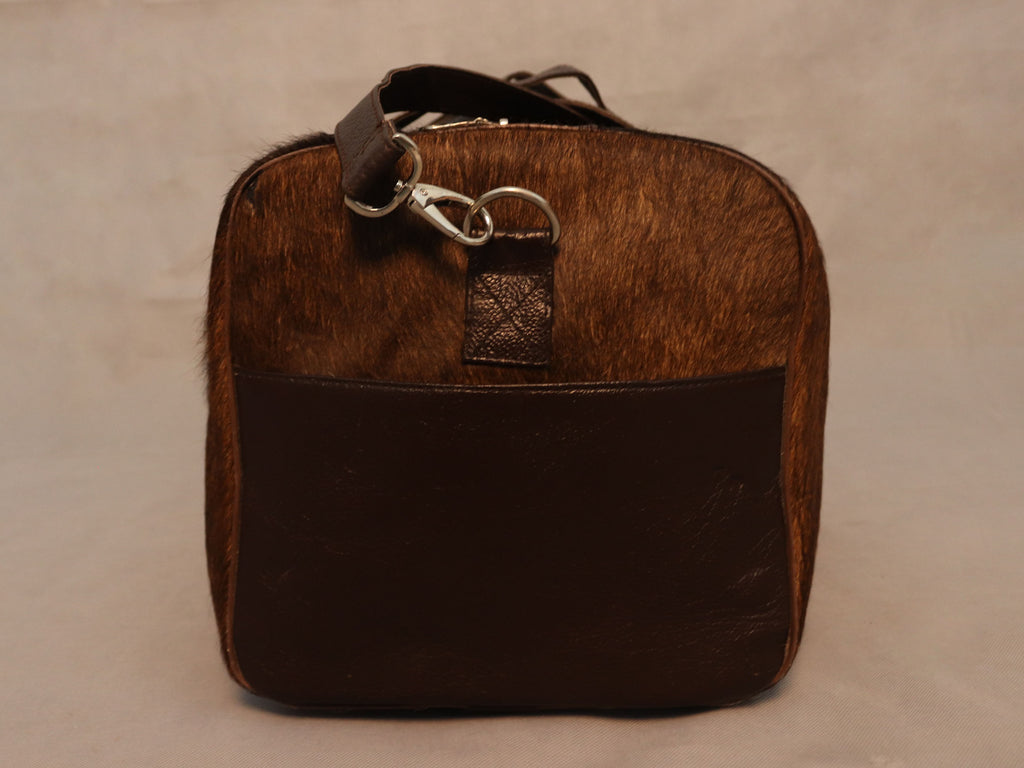 Chocolate Brown Duffel Bag - Made from Brindle Cow Skin