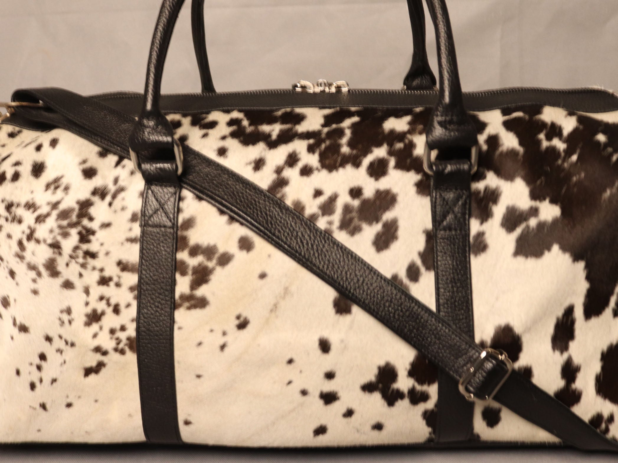 Cowhide Duffel Bag - Spotted Black and White
