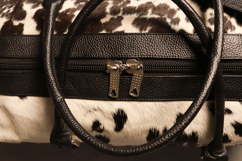 Cowhide Duffel Bag - Spotted Black and White