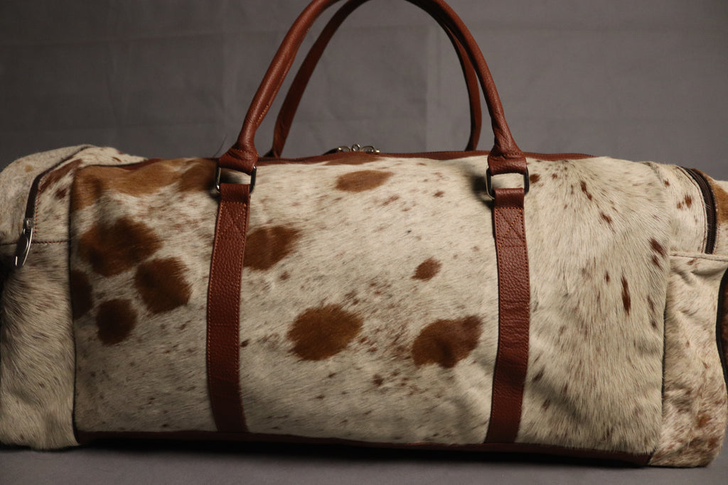 Cowhide Duffel Bag - Brown and White