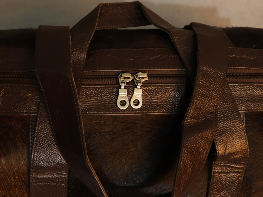 Chocolate Brown Duffel Bag - Made from Brindle Cow Skin