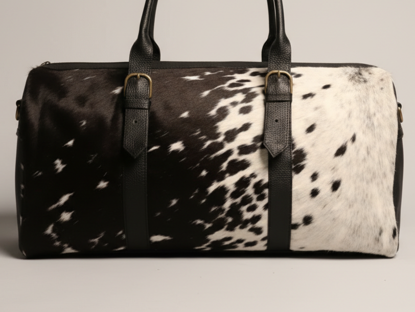 Cowhide Duffel Bag - Unique Buckle Style Handles