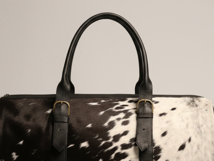 Cowhide Duffel Bag - Unique Buckle Style Handles