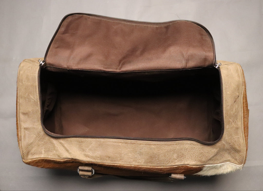 Cowhide Duffel Bag - Brown and White