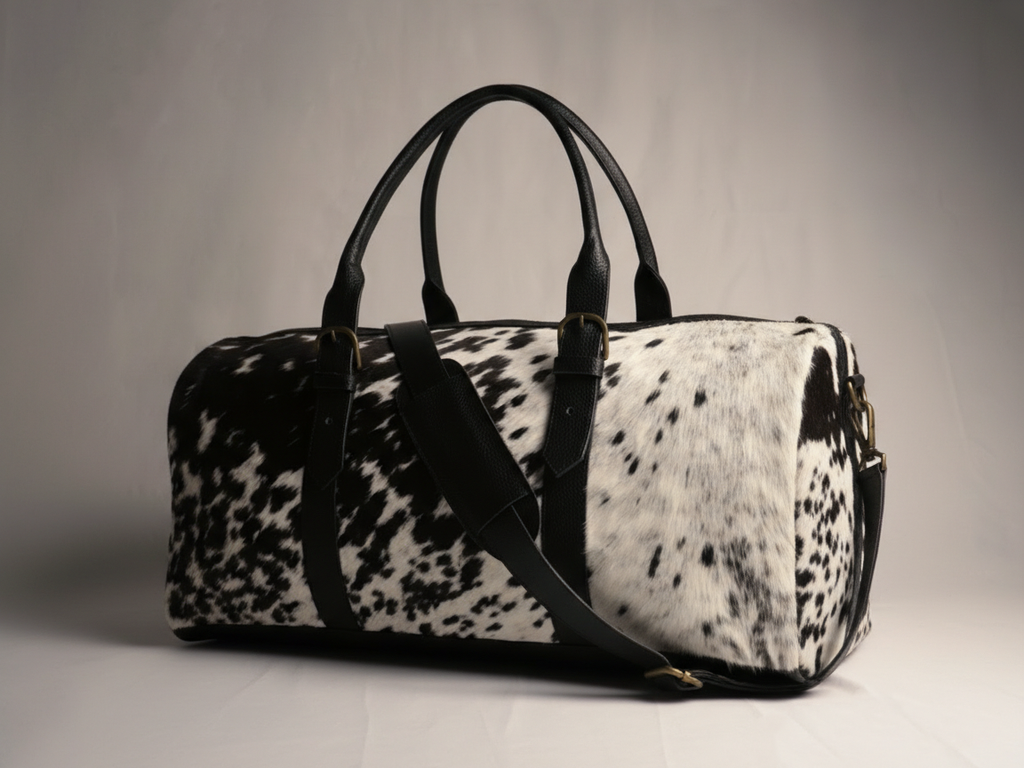 Cowhide Duffel Bag - Unique Buckle Style Handles
