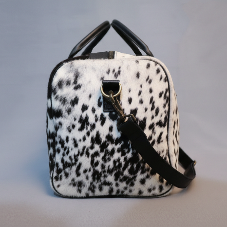 Cowhide Duffel Bag - Unique Buckle Style Handles