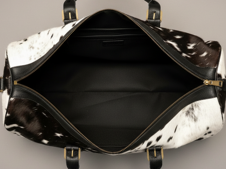 Cowhide Duffel Bag - Unique Buckle Style Handles