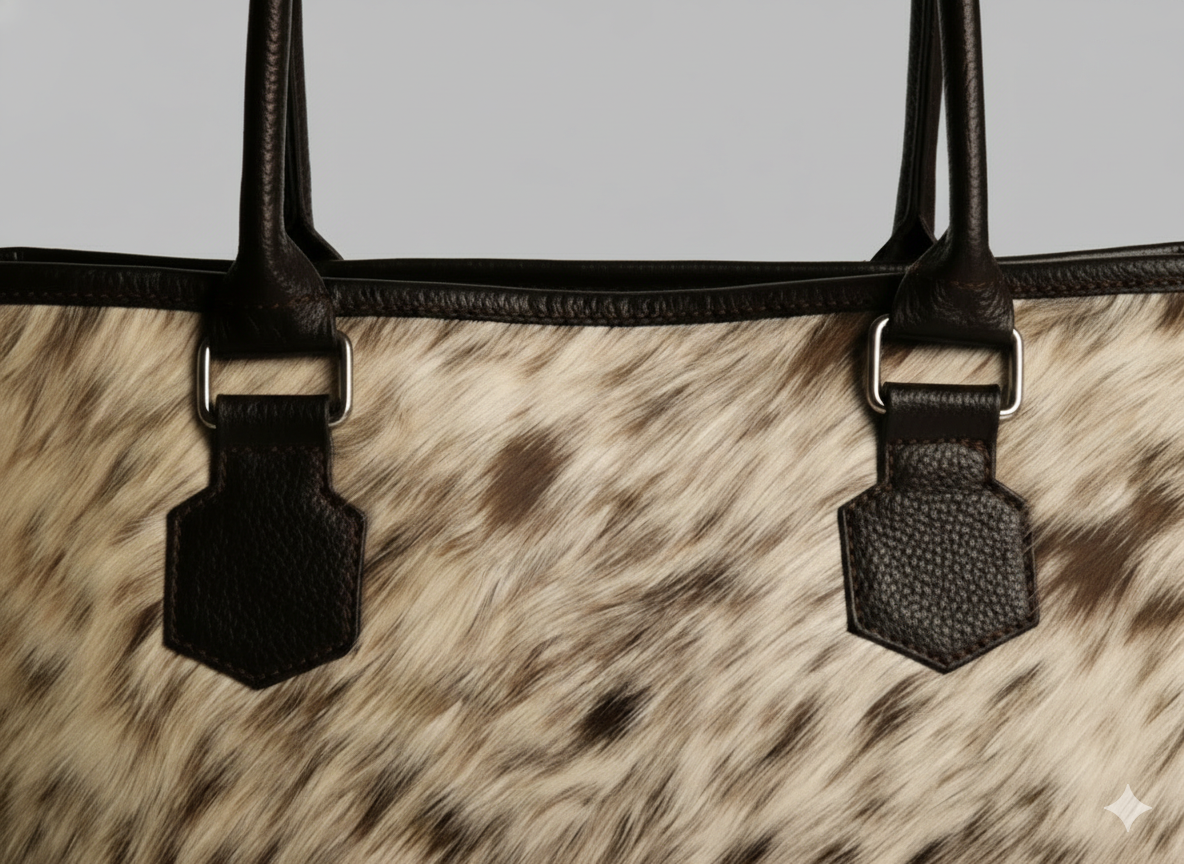 Cowhide Tote Bag - Spotted Brown and White