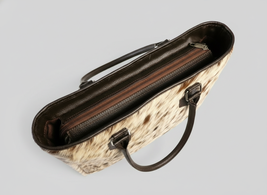 Cowhide Tote Bag - Spotted Brown and White