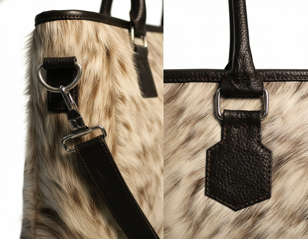 Cowhide Tote Bag - Spotted Brown and White