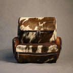 Cowhide Backpack Bag - Brown and White
