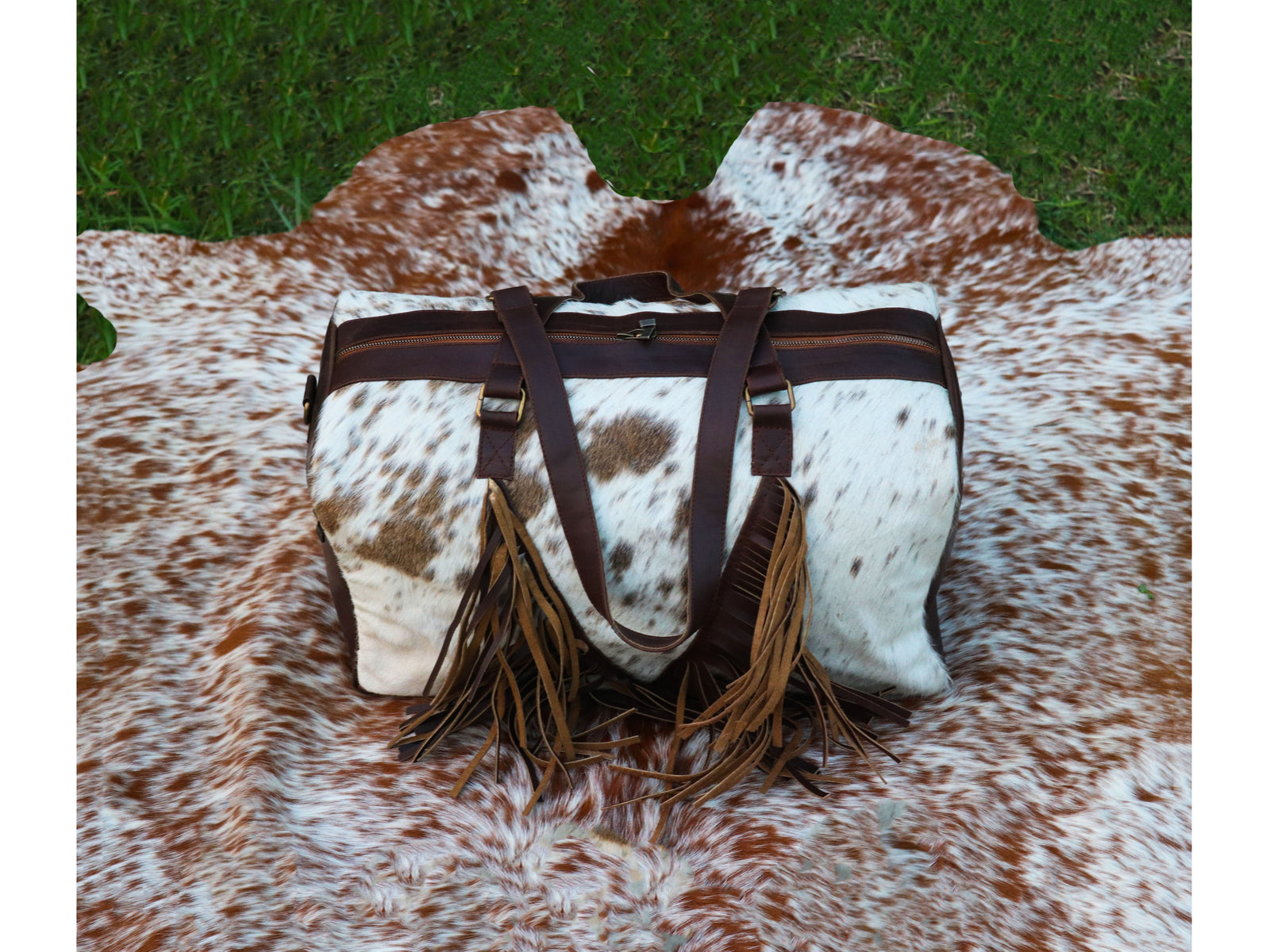 Duffel Bag with Fringe Tassels – Salt and Pepper Print
