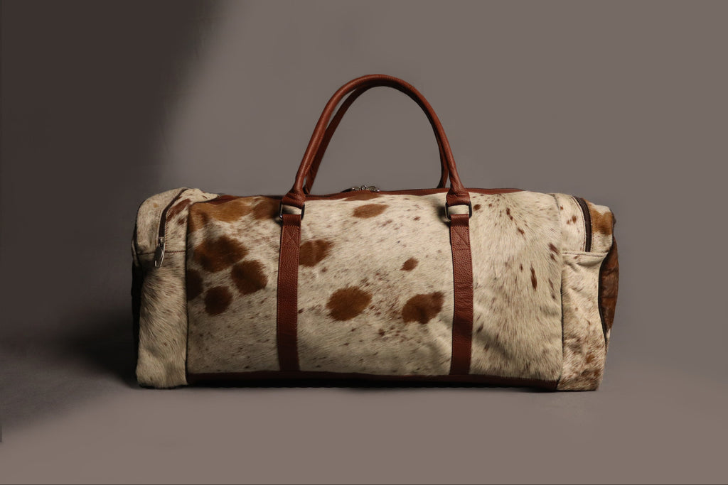 Cowhide Duffel Bag - Brown and White