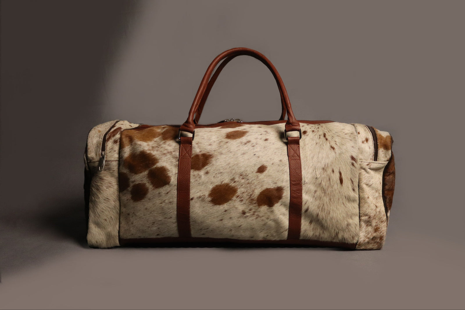 Cowhide Duffel Bag - Brown and White