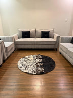 Circular Tricolor Hair On Patchwork Rug – Designer Rug