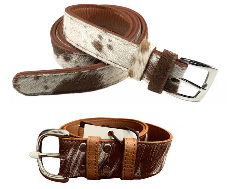 Cowhide Hair-On Leather Belts - Genuine Cow Skin Unisex Belts