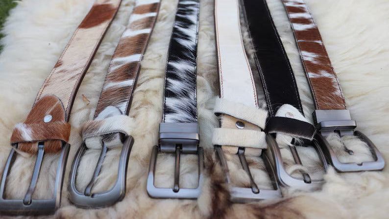 Cowhide Hair-On Leather Belts - Genuine Cow Skin Unisex Belts