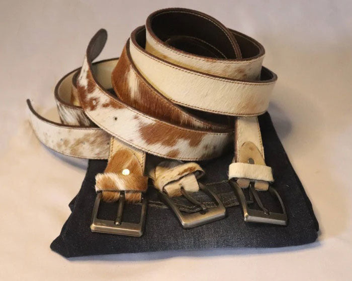 Cowhide Hair-On Leather Belts - Genuine Cow Skin Unisex Belts