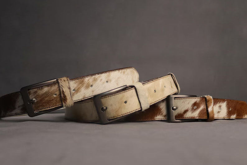 Cowhide Hair-On Leather Belts - Genuine Cow Skin Unisex Belts