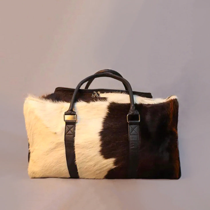 Cowhide Duffel Bag - Black and White